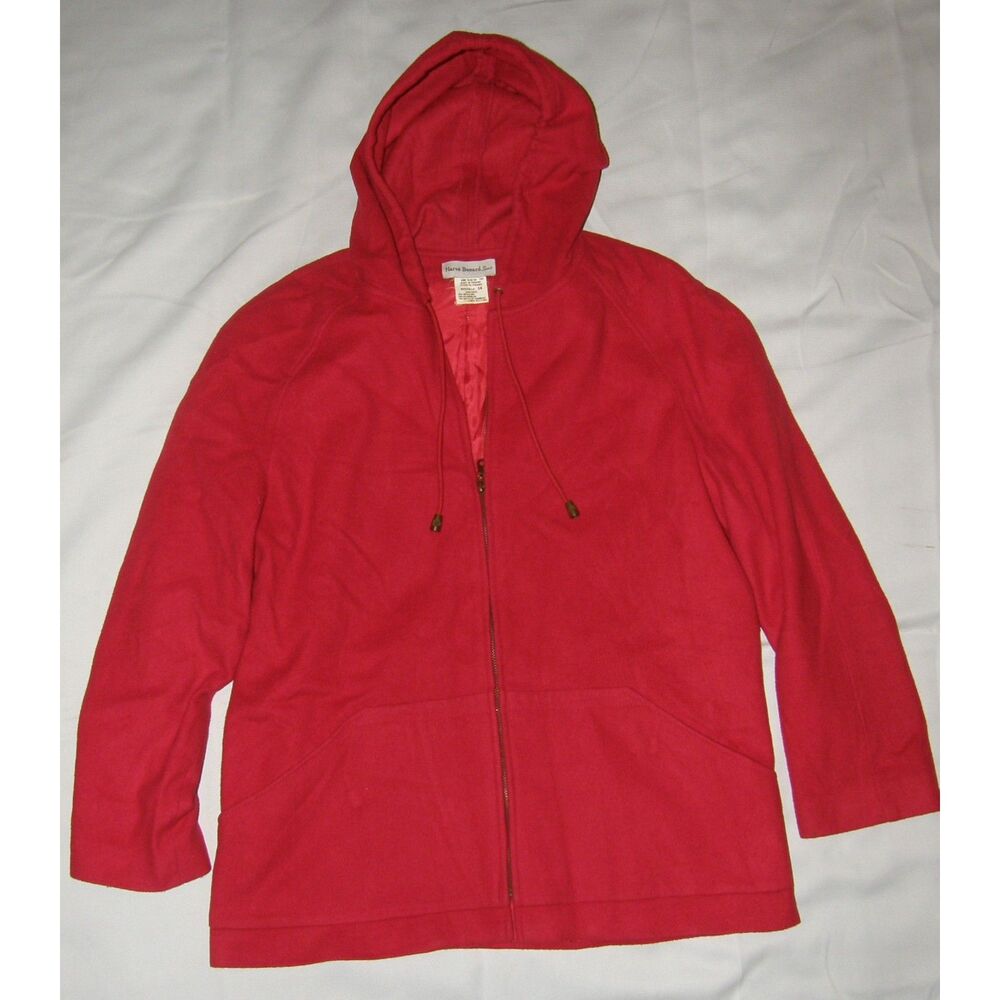 HARVE BENARD Red Sz 14 Business Casual Wool Blend Full Zip Hooded Coat Pockets